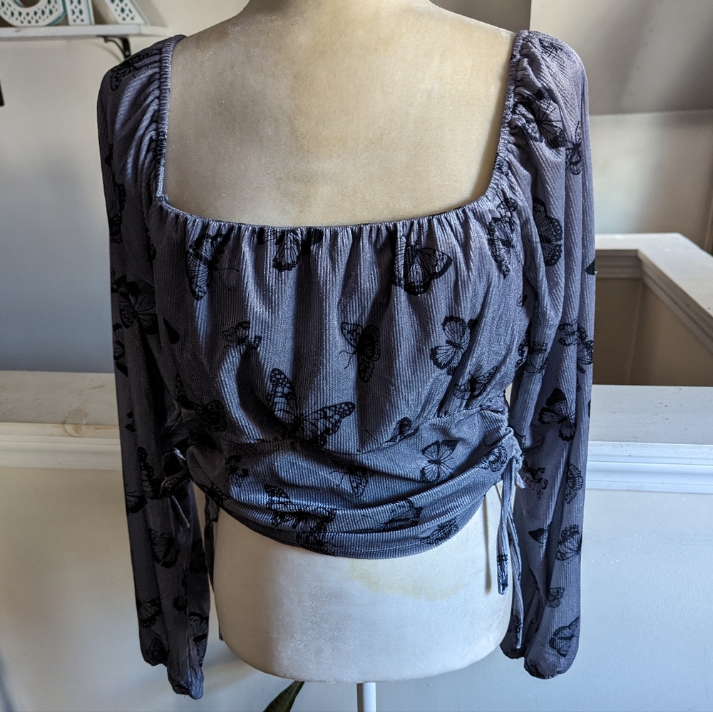 NWT Lavender Moon Butterfly Print Crop Top Size XL